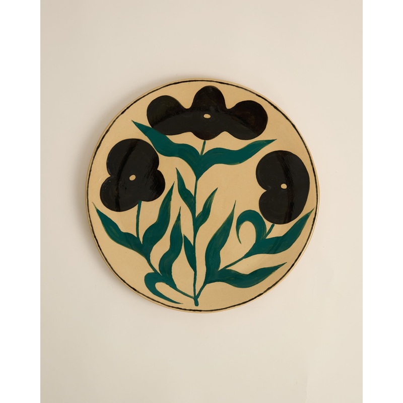 Hand-painted Ceramic Plate by Adle Beaumais Red/Green 25cm