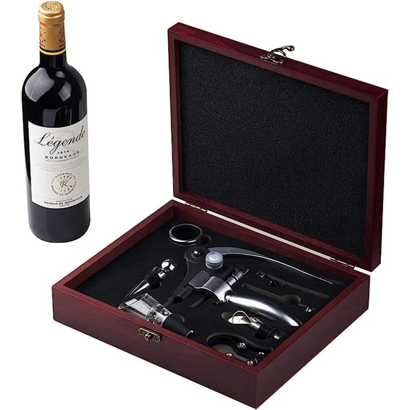 Wine Opener Set Including Foil Cutter, Bottle Stopper, Opener Stand and Extra Spiral