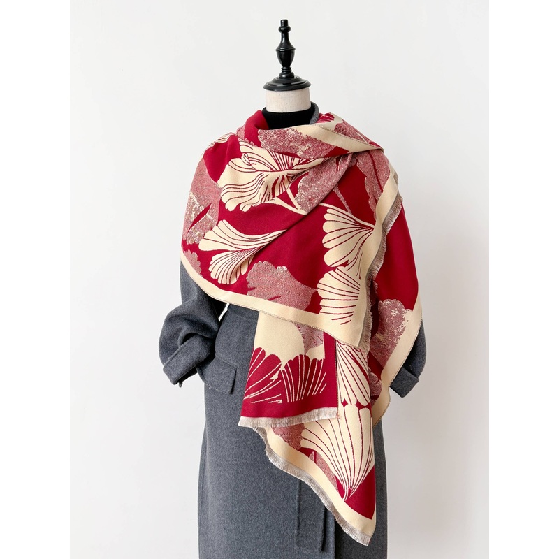Winding River – Red / Cream Large Ginkgo Wrap