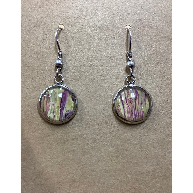 Yellow & Pink Painted Earrings by Ginger Art