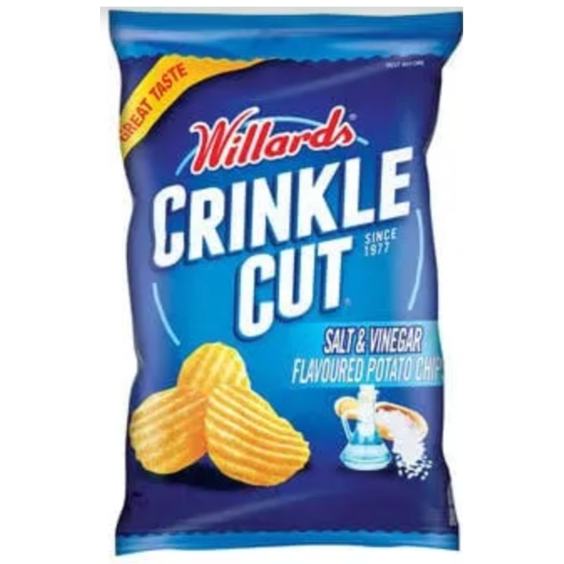 Willards Crinkle Cut Potato Chips – Salt & Vinegar 125g