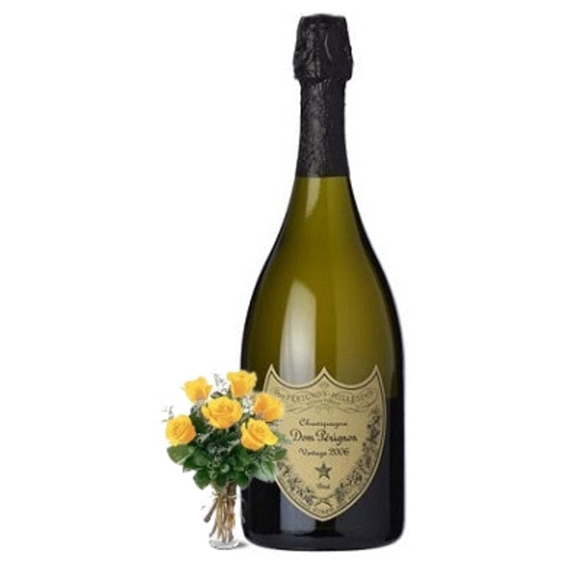 2013 Dom Perignon Champagne and 6 Yellow or Red Roses