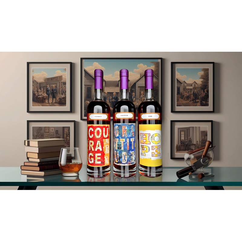Willett Family Estate Bottled Single Barrel Peter Tunney Hope, Courage & Gratitude Artist Collaboration Set Straight Bourbon Whiskey Bundle 750ml 3-Pack