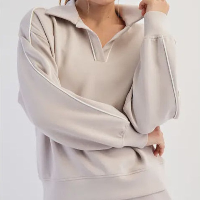 Modal Scuba Double Piping Polo Top Mocha Cream/Cream