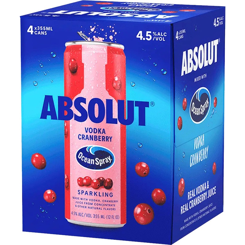 Absolut Vodka & Ocean Spray Cranberry 4pk Cans 355ml