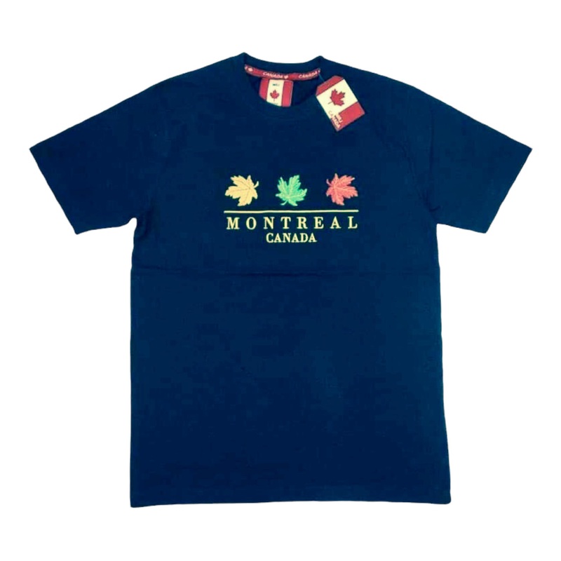 Montral Navy Embroidery Adult Unisex T-shirt w/ Yellow Green Red Maple Leaf